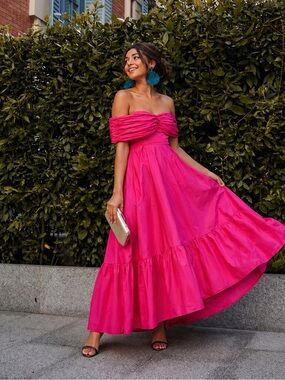Off-Shoulder Fuchsia Maxi Dress